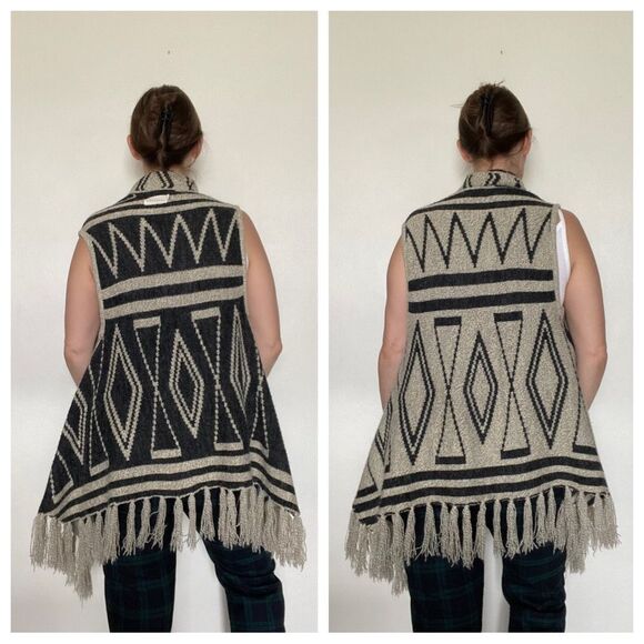 Dreamers Cardigan Sweater Vest Aztec Southwestern Poncho Reversible Small Medium - Picture 5 of 9